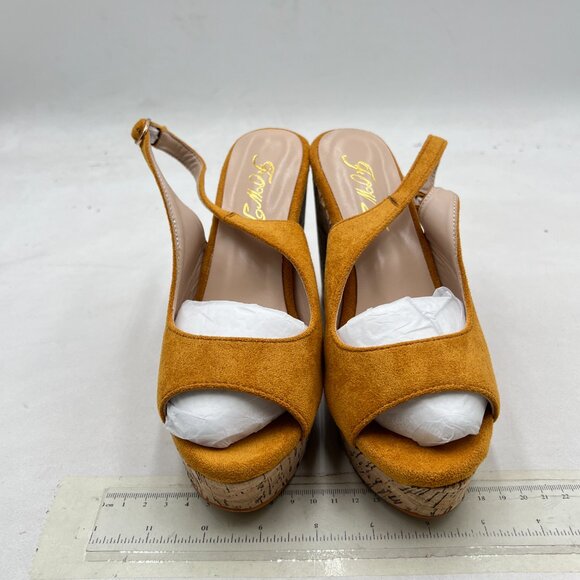 FOWT Khaki Peep Toe Slingback Platform Wedge High Heel Buckle Open Toe Sandals - Picture 3 of 8